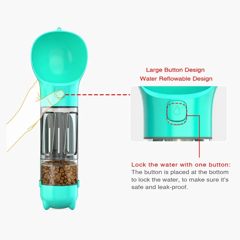 3-in-1 Portable Dog & Cat Water Bottle – Feeder, Poop Scoop & Food Container