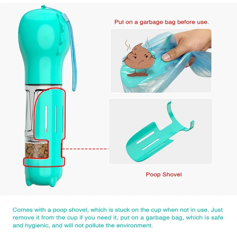 3-in-1 Portable Dog & Cat Water Bottle – Feeder, Poop Scoop & Food Container
