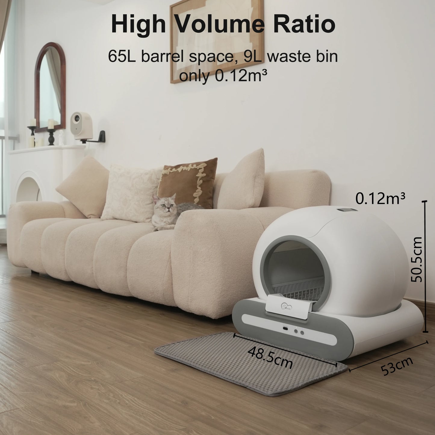 Smart App-Controlled Cat Litter Box – Modern White Design – Large Capacity