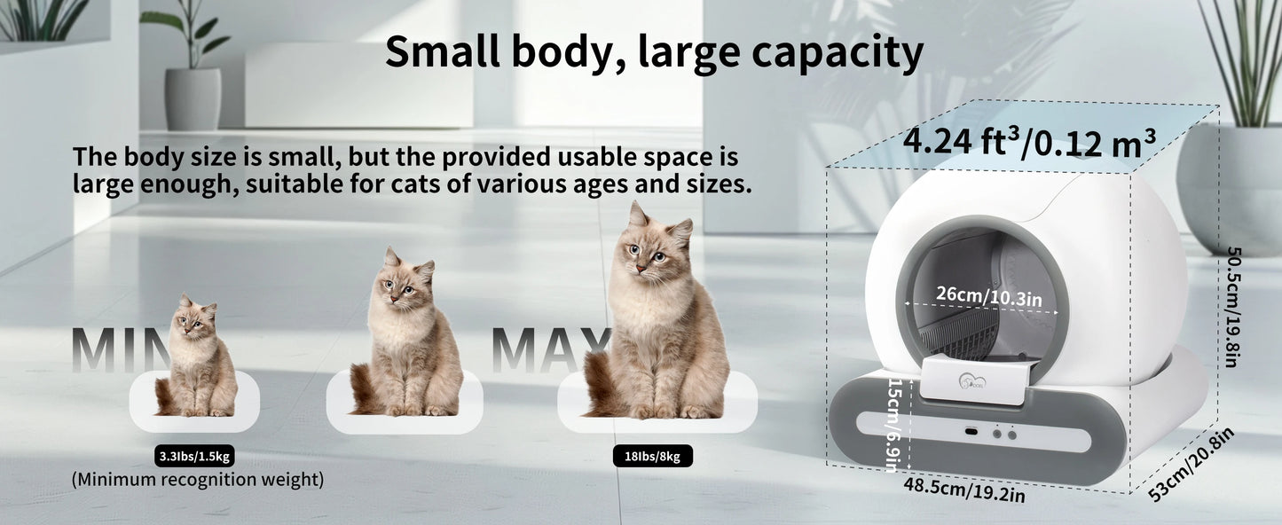 Smart Self-Cleaning Automatic Cat Litter Box – App-Controlled, Large Capacity, Easy Maintenance